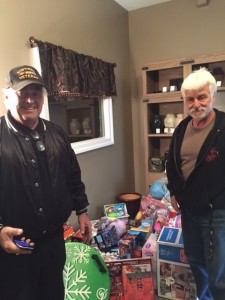Strongsville, OH - Members of Strongsville VFW Post #3345 filling up the room with toys.